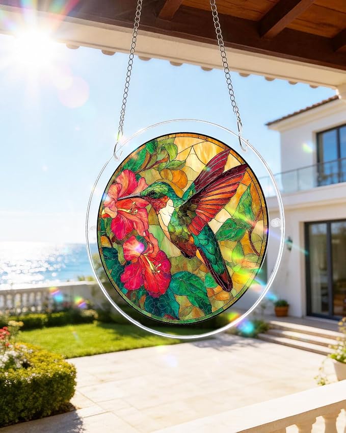 Acrylic Suncatcher Puzzle, Emerald Flame Hummingbird-7.4 in | DIY Suncatcher Puzzle Kits for Adults, Acrylic Jigsaw Puzzle Suncatcher, Garden&Window Hanging Decor, Unique Gift