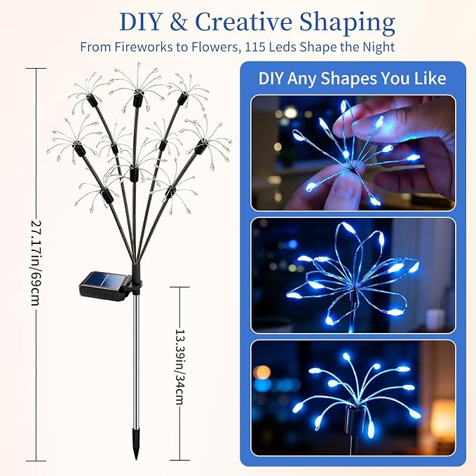 Solar Garden Lights Outdoor, 8 Pack 2-Layer Blue Fairy Firework Lights | Waterproof Starburst Flower Light, Garden Decor for Yard Patio Pathway Lawn, Unique Gifts for Women Mom Grandma Christmas