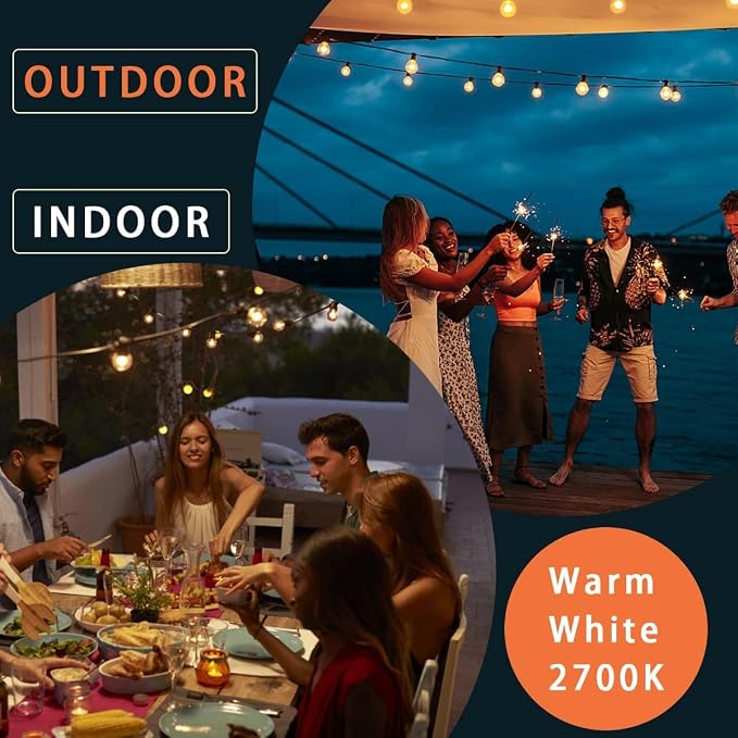Kawaya String Lights for Outside,150FT LED Outdoor String Lights Waterproof Patio Lights with 72+3 Shatterproof Edison Globe Bulbs, Connectable Hanging Lights for Balcony Bistro Backyard Porch | IP65 72+3 Shatterproof Edison Globe Blubs, 2700K Warm Whi...