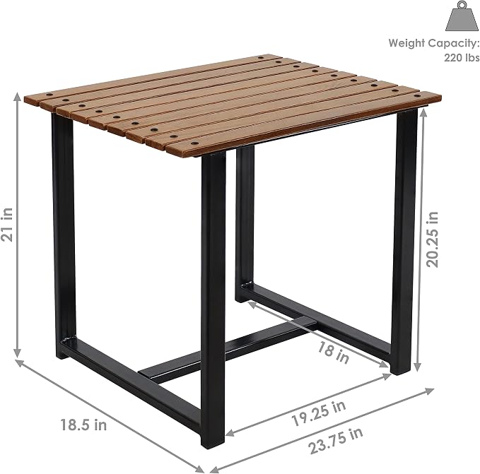 Sunnydaze European Chestnut Wooden Adirondack Side Table - Square Outdoor End Table for Patio with Steel Frame - 20-Inch - Brown