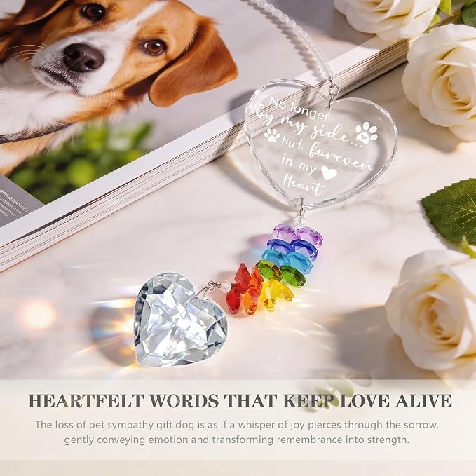 Dog Memorial Gifts, K9 Pet Memorial Crystal Suncatcher, Dog Loss Pet Passing Away Sympathy Remembrance Bereavement Gift (White-Heart)