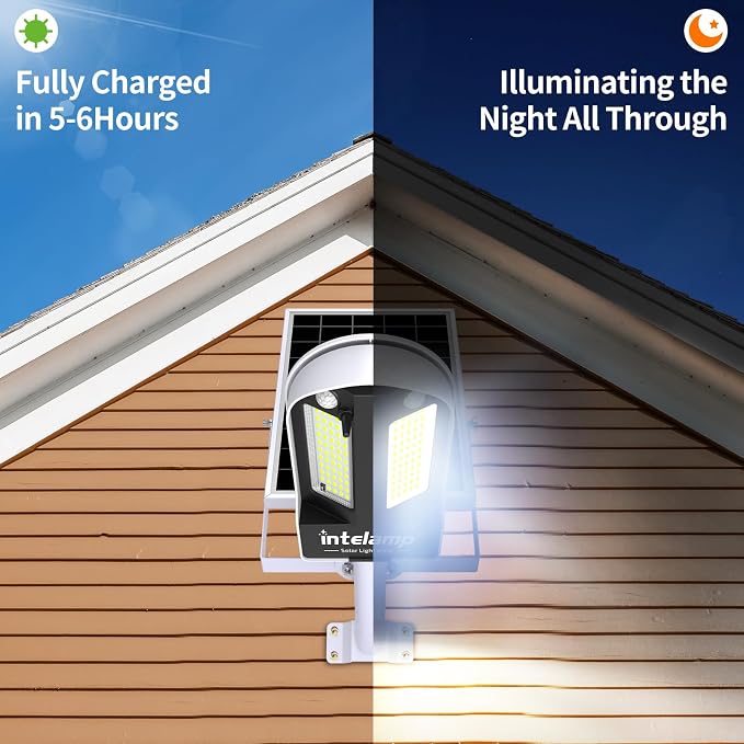 Solar Street Lights Outdoor Waterproof 3000LM 12500mAh Dual Sensor | Security Flood Light with Remote, PIR Motion Sensor, Dusk to Dawn Linkable Streetlight for Driveway, Parking Lot & Yard