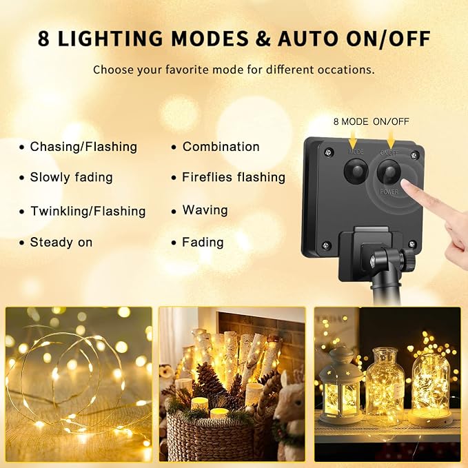 JMEXSUSS 4 Pack Solar Fairy Lights, 33ft 100LED String Lights Warm White | Christmas Lights Outdoor Waterproof, 8 Modes Copper Wire Twinkle Lights for Outside Garden Yard Tree Wedding Decorations