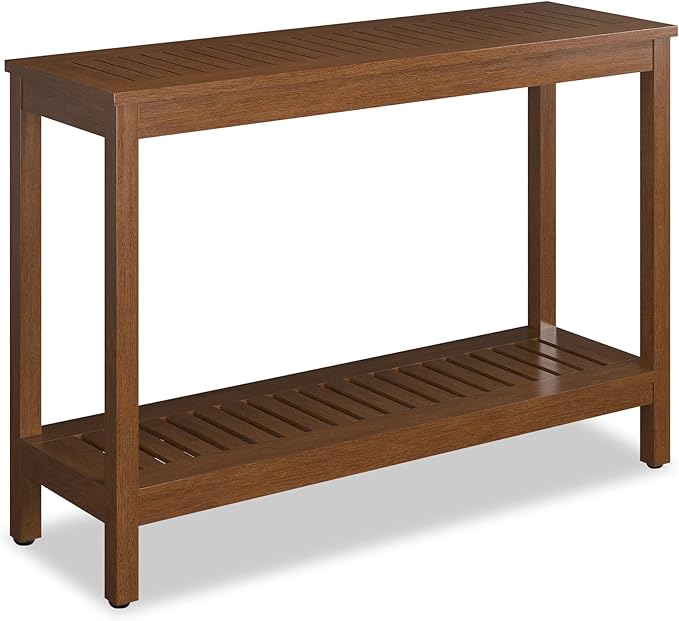 DTY Outdoor Living Eucalyptus Wood Console Table, Two-Shelf Outdoor Buffet, Brown Weather-Resistant Finish