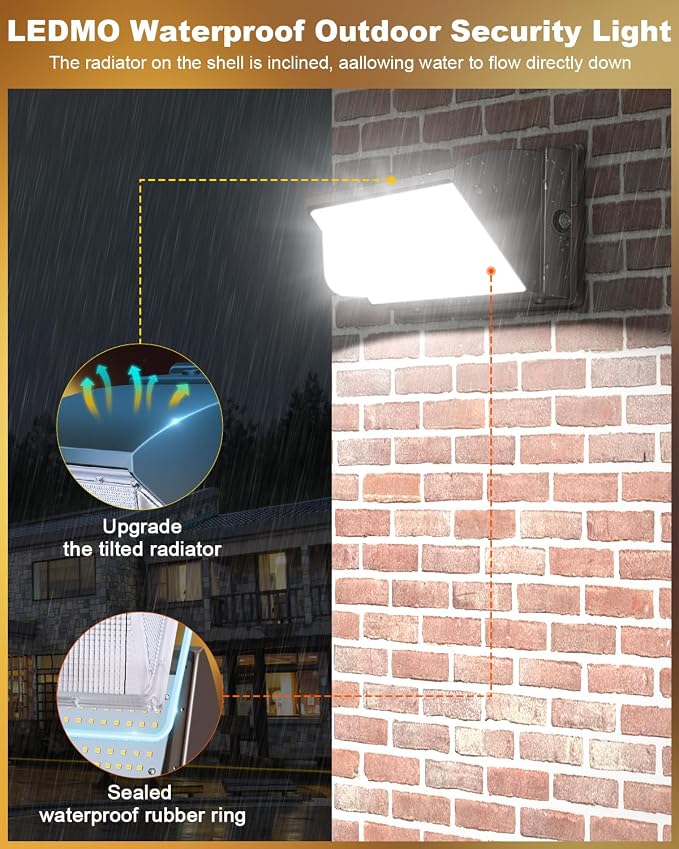 ledmo LED Wall Pack Light Size Update Dusk to Dawn Lighting 120W | Outdoor Security Flood Lighting 5000K Commercial and Industrial Fixture for Buildings, Warehouses, Parking Lots, Yard