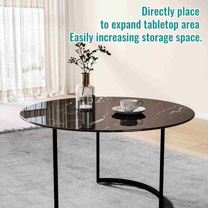 24 Inch Round Black Marble Glass Table Top, 8mm Thick Tempered Glass Tabletop for Dining Tables, Coffee Tables, Patio Tables