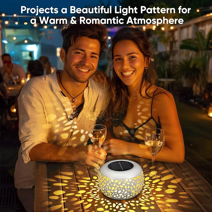 Solar Lanterns Outdoor Waterproof: 2 Pack White Hollow Out Metal Solar Lights - 2 Lighting Colors Outside Garden Yard Porch Indoor Tabletop Retro Decorations - Unique Gifts for Women Mom Wife