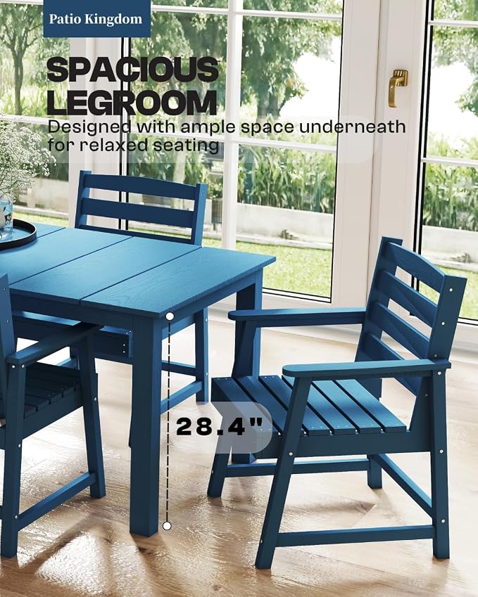 5-Piece Outdoor Dining Set with 15FT Umbrella for 4,Navy Blue | 75.2'' HDPE table, chairs included, weather-resistant furniture with hole, ideal for lawn, poolside, yard, garden, deck