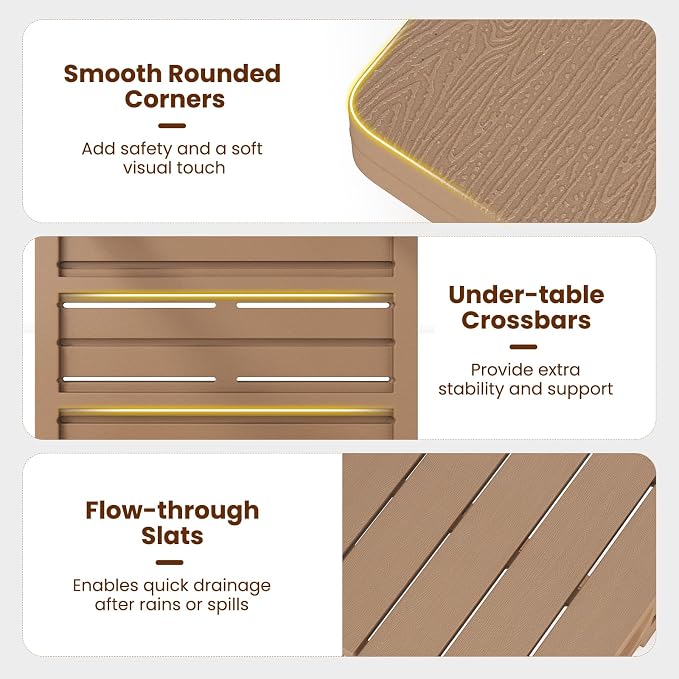 Tangkula Outdoor Adirondack Side Table, 18" Heavy Duty HDPE Patio End Table with Slatted Surface, 0-Screw Assembly, Easy Maintenance, Small Outdoor Side Table for Porch, Pool, Garden, Deck (2, Brown)