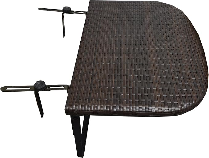 Oakland Living Tan Indoor and Outdoor Foldable Wicker Balcony Table with Metal Frame and Adjustable Clamps