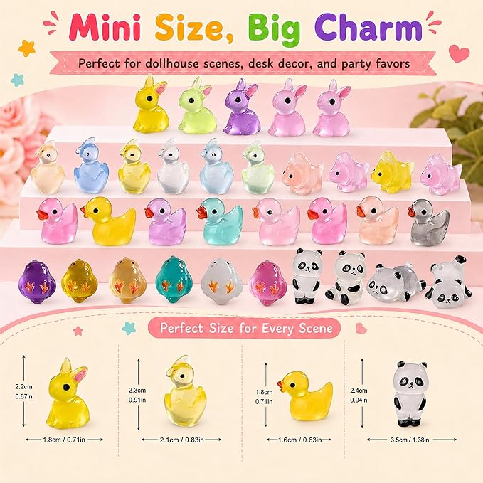 110 Pack Mini Animals Tiny Animal Figurines Bulk for Miniature Glow in Night Dollhouse Decor Accessories Garden Aquarium Potted Ornament Party DIY Charms Office Classroom Activity to Hide