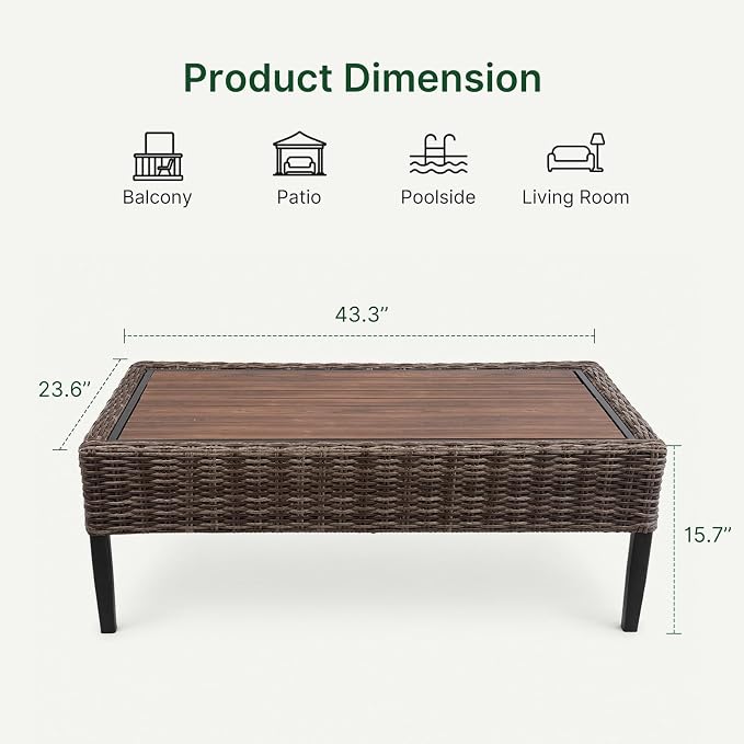 Wicker Patio Conversation Set, Outdoor Patio Furniture Set with Deep Seating, Wide Armrests & Thick Cushions, All-Weather Outdoor Furniture Set for Patio, Porch, Deck & Backyard