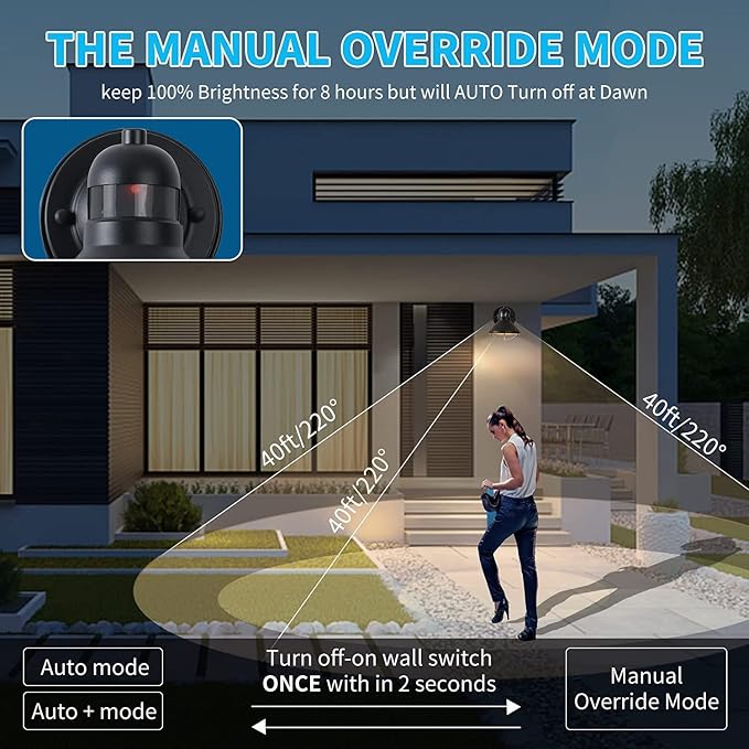 2 Pack Dusk to Dawn Motion Sensor Outdoor LED Wall Light Fixture | Exterior Sconce Lighting Fixture Waterproof Wall Mount Barn Lamp Black Outside Lantern for House Porch Garage Farmhouse