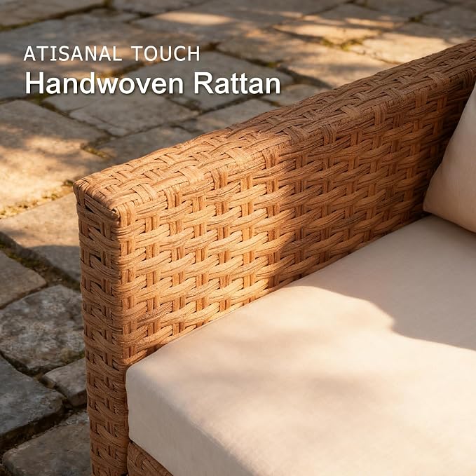 SUNSITT Patio Swivel Chair Set of 2, Wicker Swivel Chairs Outdoor Seating Furniture with Thick Comfy Cushions, for Porch, Balcony, Deck, Natural Rattan Color