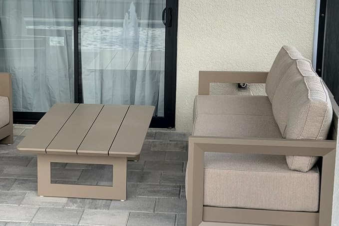 PURPLE LEAF Patio Furniture Set Enclosed Outdoor Couch with 9.6" Thick Cushion and Soft Pillows 9 Piece Outdoor Sectional Sofas with Table Modern Outdoor Conversation Sets for Yard Porch Deck, Khaki