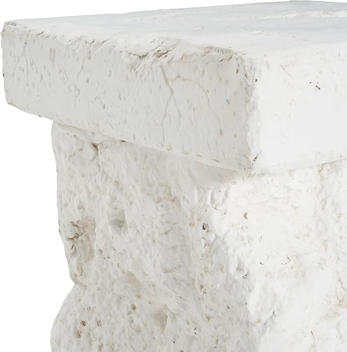 Christopher Knight Home Nataly 18.75" H Small Outdoor Side Table, Carved Garden Stool with Stone Block Shape, Lightweight Concrete End Table, Patio Decorative Home Stool for Balcony Backyard, White
