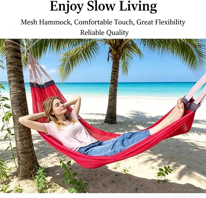 Outdoor Hammock, Super Soft and Breathable Nylon Mesh Hammock - Maximum Load of 650 LB (Blue)