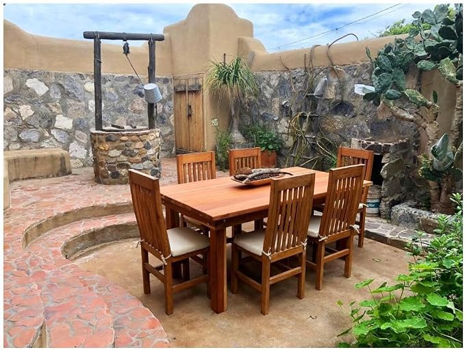 Afuera Living 84" Farmhouse Solid Redwood Patio Dining Table, Natural Heart Stain Finish, Rectangular, Weather Resistant, Durable Outdoor Table for Garden, Backyard, or Outdoor Dining Use