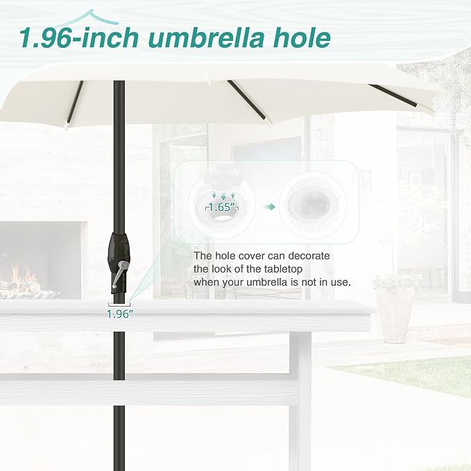 7 Piece Patio Dining Set, 66" Rectangle HDPS Weather Resistant Outdoor Table & 6 Patio Chairs Set with 1.96" Umbrella Hole, Heavy Duty Chairs for Backyard Balcony Deck, White