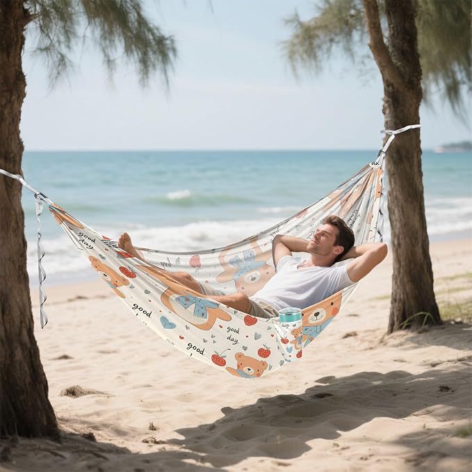 Camping Hammock Outdoor Hammocks for Outside Bear Strawberry Lovely Beach Trees Portable Lightweight with Pockets Tree Straps Indoor