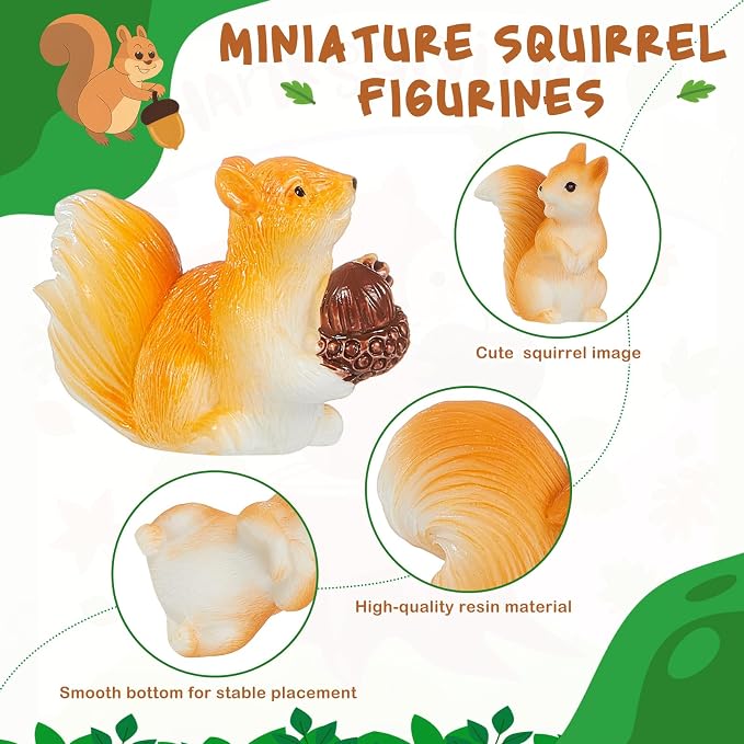Maitys Miniature Squirrel Fall Christmas Mini Figurine Garden Accessories Tiny Resin Squirrel Fairy Plastic Miniature Things Figurines for Outdoor Garden Lawn Pot DIY Decorations(Novel Style)