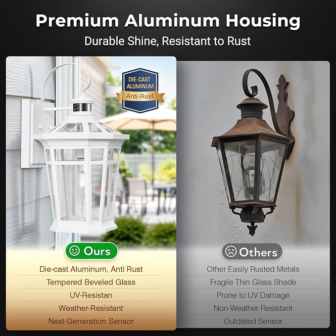 VIANIS Motion Sensor Outdoor Light fixtures Wall Mount, Large Aluminum Dusk to Dawn Outdoor Wall Lantern, White Waterproof Porch Lighting, Modern Exterior Lighting Fixtures for Patio, House