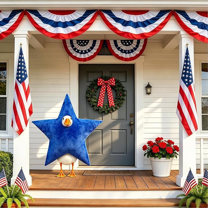 4th of July Patriotic Porch Goose Outfits for 23" Lawn Statue Independence Day Star Goose Costume for Garden Patio USA 250th Anniversary Decoration (Blue Star)