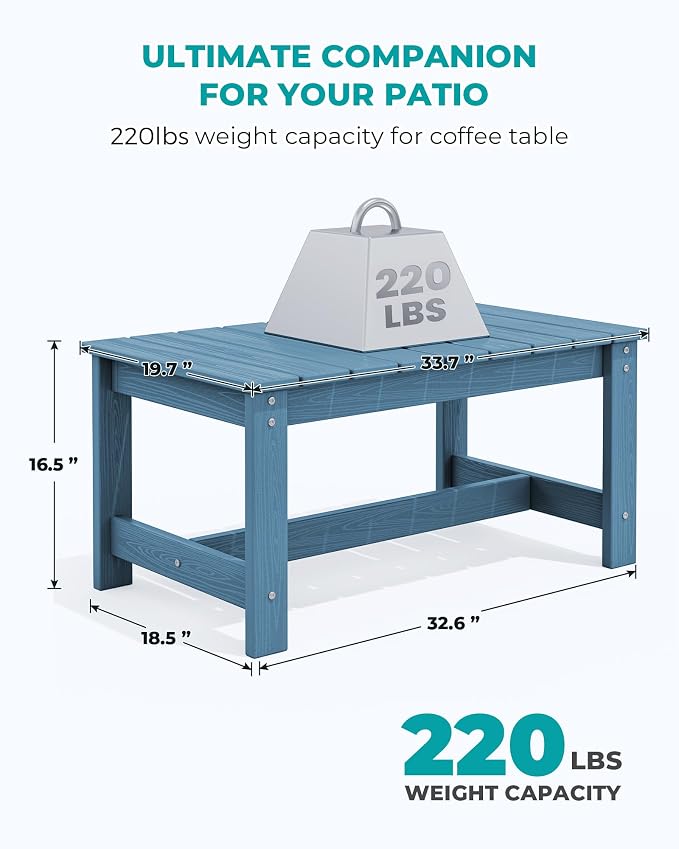 SERWALL Rectangle Outdoor Coffee Table, HDPE Patio Coffee Table, Navy