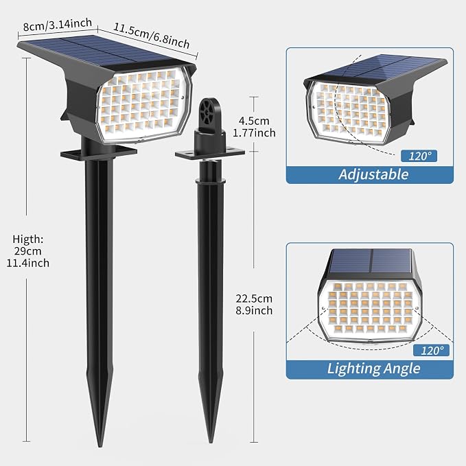 Solar Spot Lights Outdoor Waterproof 6 Pack Landscape Spotlight Cool White | Waterproof IP65, 46 LEDs, 3 Modes Auto On/Off WENATY Solar Powered Flood Lights for Outside Pathway, Yard, Garden, Walkway
