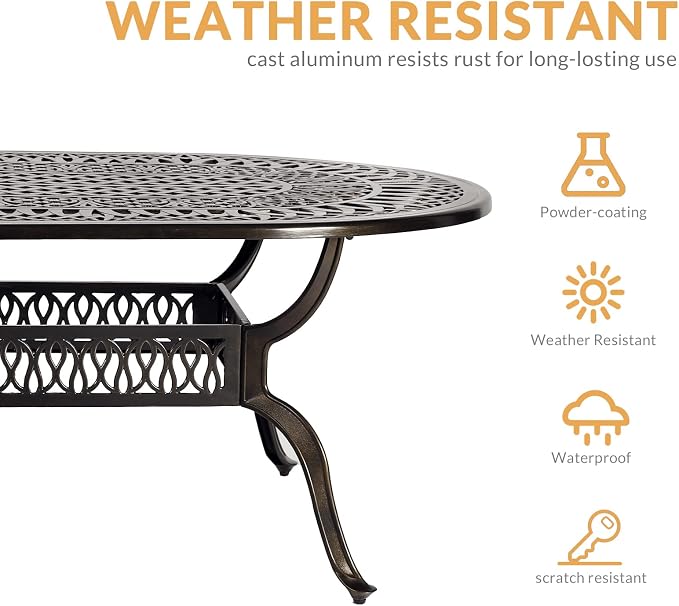 9-Piece Patio Dining Set, Outdoor Patio Table and Chair Set of 84” Oval Cast Aluminum Dining Table with Umbrella Hole and 8 Outdoor Dining Cushion Chairs, Patio Funiture Set for Lawn Garden