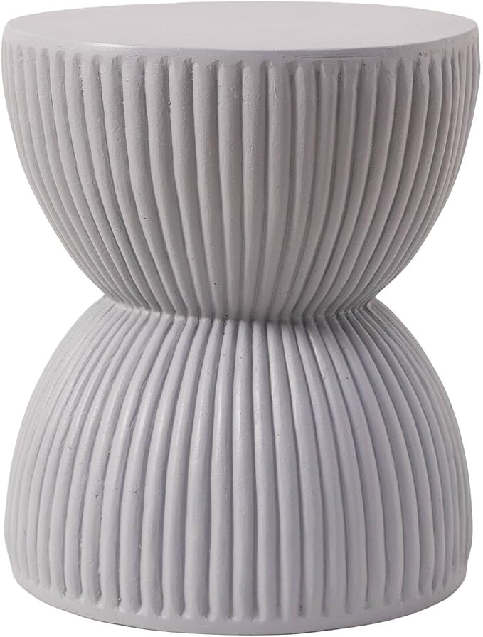 LeisureMod 15" Round Hourglass Fiberstone Side Table, Modern Accent End Table for Indoor Outdoor Use, Durable Small Table for Living Room, Patio, Balcony, or Garden - Grey