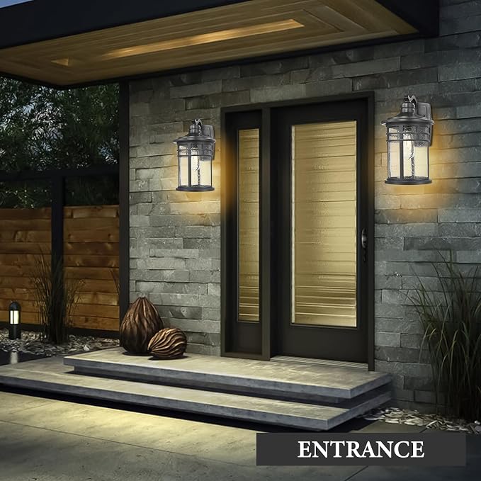 Darkaway 2 Pack Large Outdoor Porch Lights Wall Mount, 15inch Outdoor Light Fixtures Sconces Wall Lighting with Seeded Glass Exterior Lights for Patio Yard House Hallway Doorway Garage