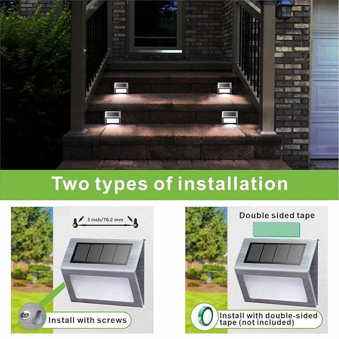 XLUX White Solar Lights for Deck Step Fence Post, SST Housing, 6 Pack | white non-glare LED lamp, sturdy stainless steel casing, for deck, step, fence, pathway, Rainproof, Automatic ON/OFF