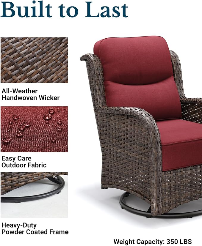 HILLGA Luxury Outdoor Patio Furniture Set with 6-Inch Thick Cushions,High Back Wicker Swivel Rocker Chairs, 10 Pcs All Weather Furniture Set for Large Deck, Yard and Poolside, Burgundy (V3)