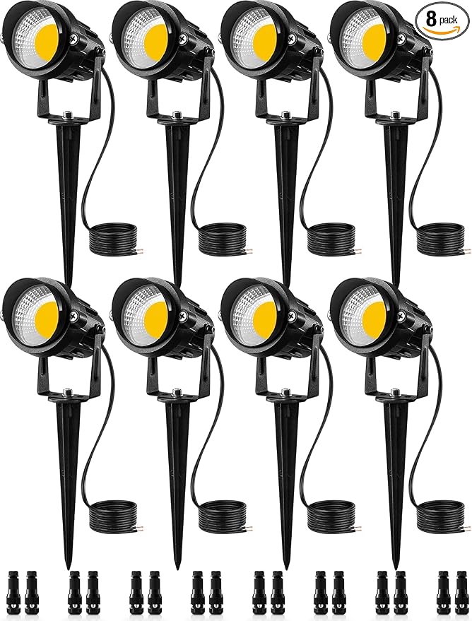 SUNVIE Low Voltage Landscape Lights Landscape Lighting with Connector 8Pack | Waterproof LED Landscape Lights Low Voltage Warm White 900LM Wall Tree Flag Outdoor Spotlights (Require Transformer))