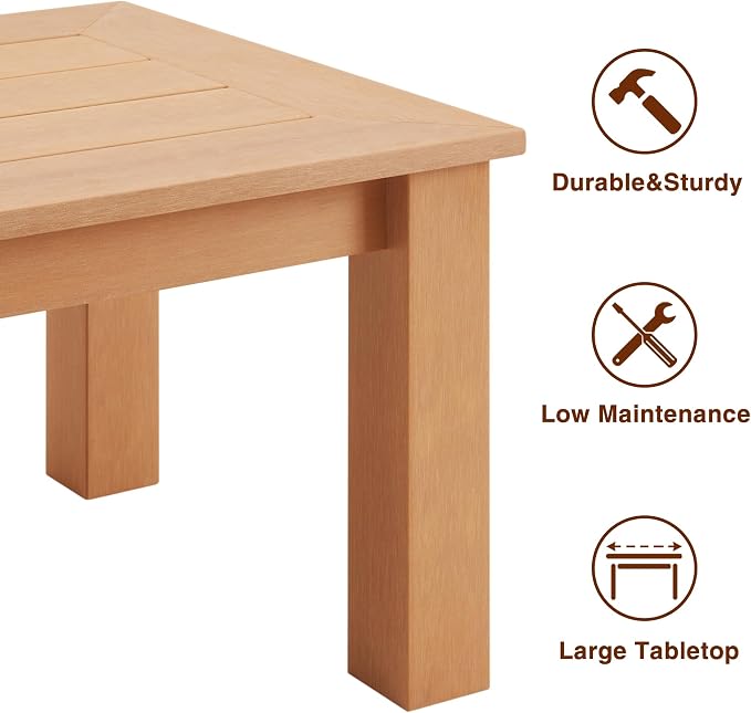 Outdoor Coffee Table Rectangle, 47" Poly Lumber Patio Coffee Tables for Outside, All Weather Outdoor Coffee Tables for Patio, Garden, Balcony, Lawn, Porch, Modern Patio Table (Teak Color)