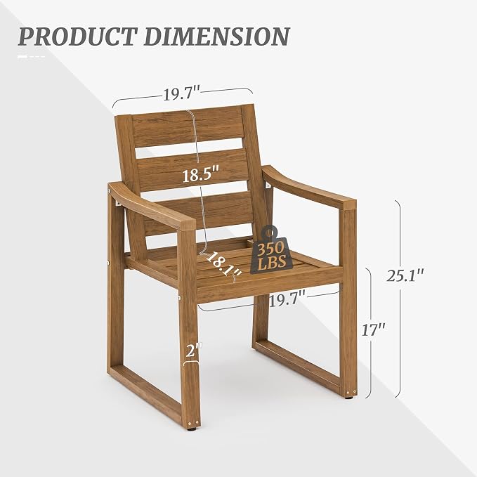 Cozyman HDPS Outdoor Dining Chairs, 350LBS, Patio Dining Chairs with Armrest, All Weather Outdoor Kitchen Chairs with Square Frame Legs for Outdoor Indoor, Garden, Backyard, Teak Color-Oil Printed