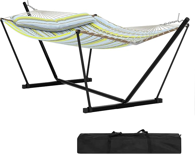 Garvee 2 Person Outdoor Hammock with Stand, Heavy Duty Portable Double Hammock with Balance Rope, MAX 450 LBS Capacity for Patio, Backyard, Garden, Beach