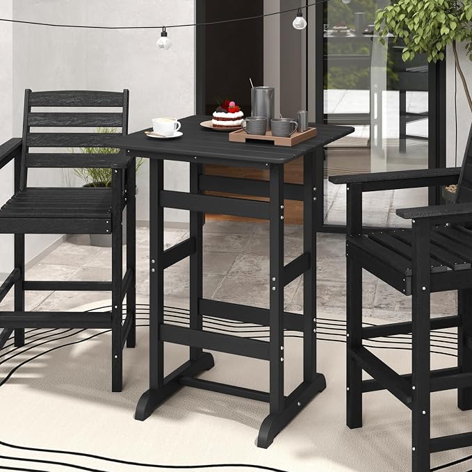 Giantex 42" Height Outdoor Tall Bar Table, HDPE Square Pub Table with Wood Grains, Cocktail High Top Tables for Adirondack Chairs, Patio, Bistro, Garden, Poolside, Yard, Balcony, Black