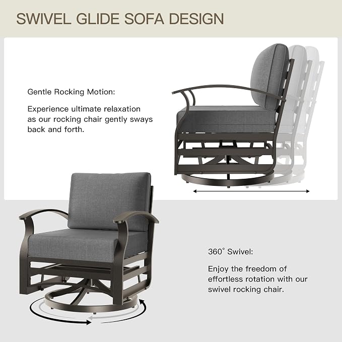 Aluminum Patio Furniture Set Patio Conversation Set,10 Seats Metal Modern Outdoor Furniture w/5.1" Cushions,Patio Sectional w/Swivel Chairs for Patio,Backyard,Grey