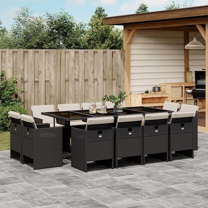 13-Piece Patio Dining Set with Cushions Black PE Rattan Outdoor Furniture Set for Garden Backyard Balcony Porch