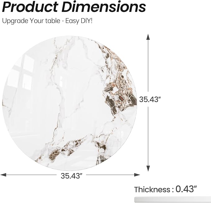 Table Top 35.4″ Round White Marble Sintered Stone - Heat Scratch Stain Resistant for Dining Office Bar Patio, Weatherproof Easy Clean