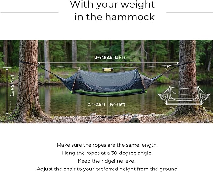 Flat Lay Camping Hammock Tent with Mosquito Net & RainFly, 3 in 1 Waterproof Lightweight Portable Sleeping Hammock Bug, Travel Outdoor Gear with Tree Strap Swing, for Hiking Patio Expedition