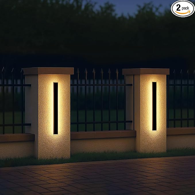 2 Pack 24 Inch Long Outdoor Modern Led Wall Lights, 3000k Black Modern Wall Sconce, Waterproof Ip65 Long Wall Light Fixture Acrylic Anti Rust for Living Room, Patio, Garage 19W