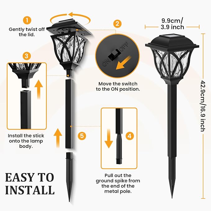 GIGALUMI 8 Pack Solar Lights Outdoor Waterproof, LED Solar Garden Lights | Outdoor Decorations, Garden Decor for Yard, Patio, Landscape, Planter, Walkway (Warm White)