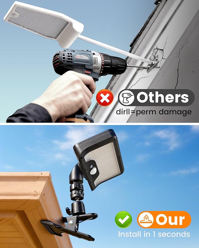 Clip on Solar Lights Outdoor, Solar Powered Motion Sensor Lights with 600LM, Security Lights, 3 Color Modes Waterproof Solar Lights for Fence, Deck, Patio, Garage, Camping,1Pack