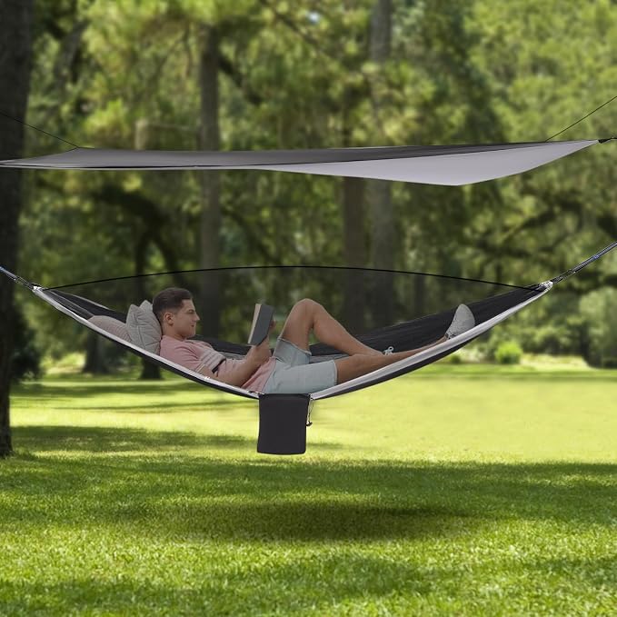 Camping Hammock, Lightweight & Portable Parachute Nylon Hammock with Tree Straps, Heavy Duty 440lbs Capacity Backpacking Hammock for Hiking, Beach, Backyard, Outdoor