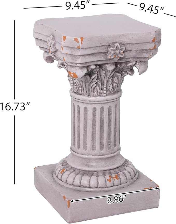 Merax 16.73" H Corinthian Pedestal Plant Stand, MGO Decorative Pedestal Side Table for Indoor Outdoor Entryway Garden Home, Antique White, No Assembly Needed