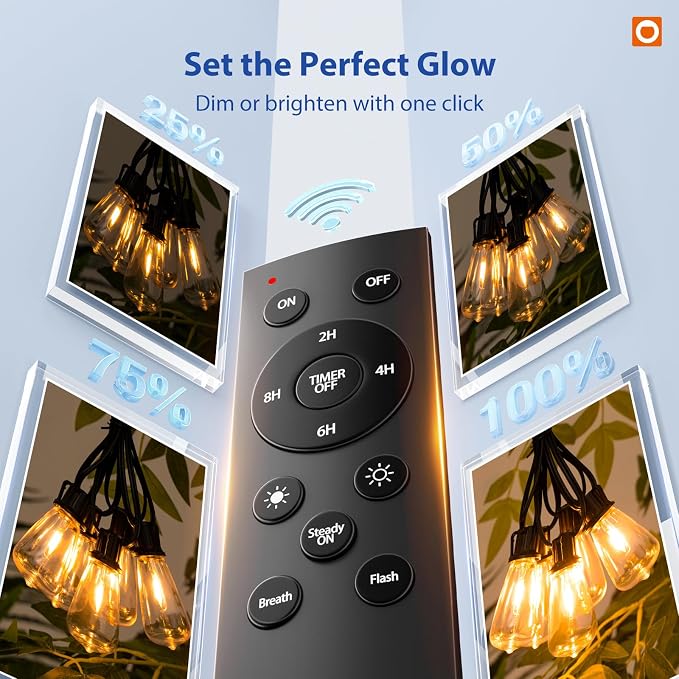 addlon 200FT(50FT*4) Outdoor String Lights ST38 LED with Remote Waterproof | Dimmable Shatterproof Replaceable Bulbs, Connectable Hanging Strand for Porch Backyard Patio Garden Deck Outside, Timer