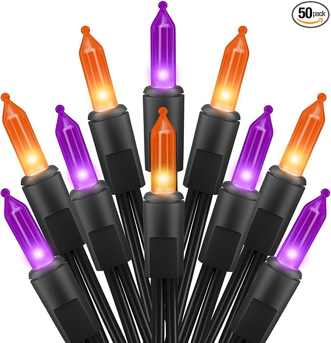 Orange & Purple Halloween Mini Lights,50 Count 10 Feet Mini String Lights | Incandescent Bulb Connectable Halloween Lights for Haunted House Ghost Party Holiday Window Indoor Outdoor Decoration,